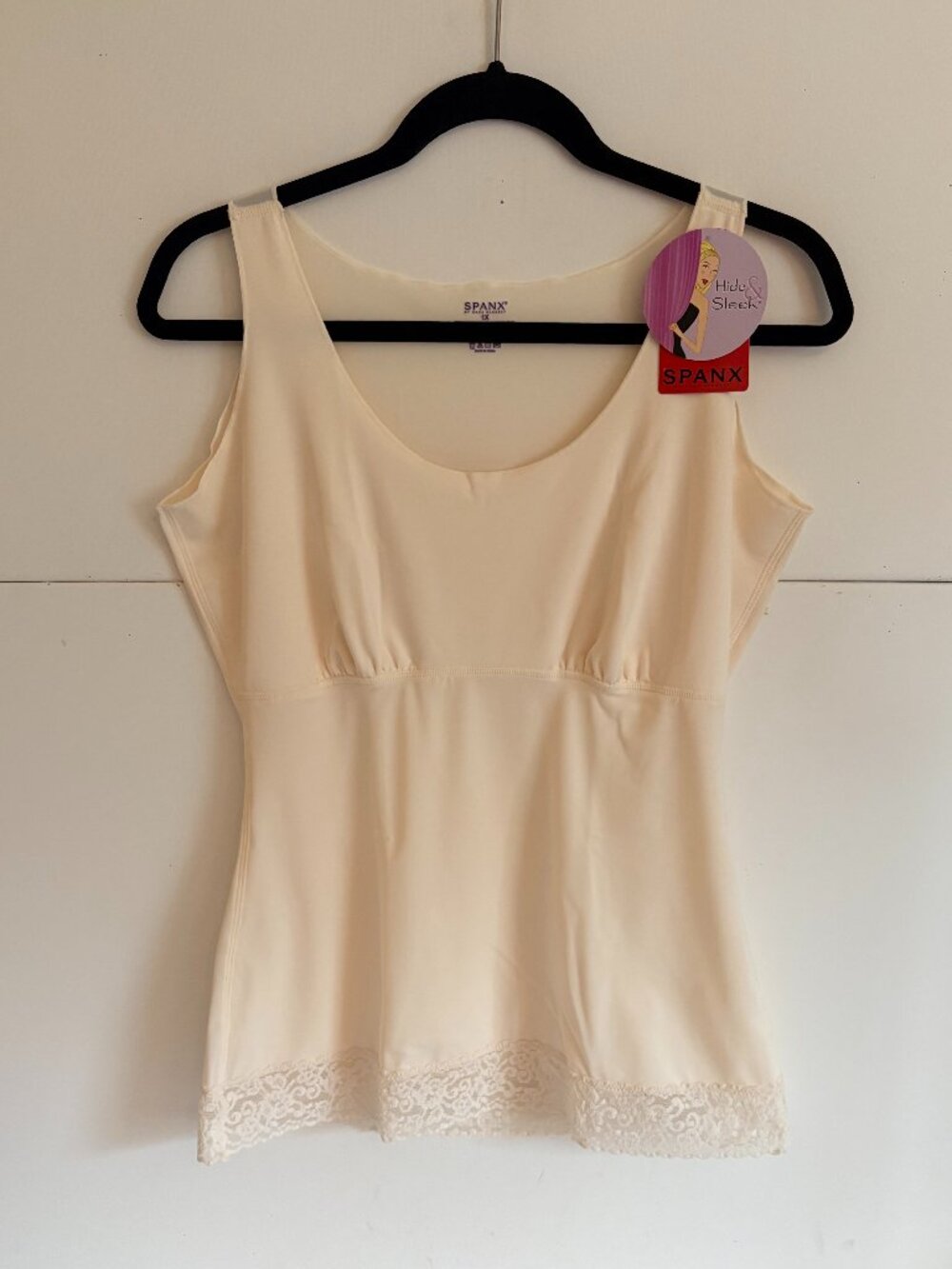 Spanx Woman Shapewear Cami Top Cream Lace Hem Scoop Neck Slimming Size 1X